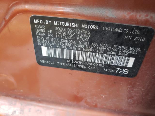 Photo 9 VIN: ML32A3HJ8JH009362 - MITSUBISHI MIRAGE ES 