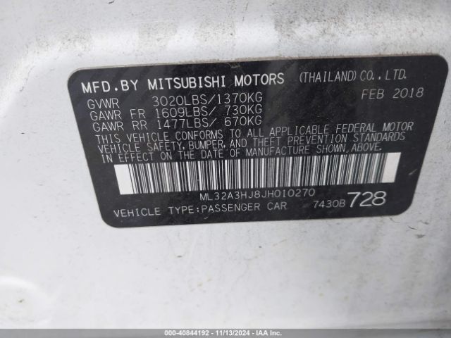 Photo 8 VIN: ML32A3HJ8JH010270 - MITSUBISHI MIRAGE 