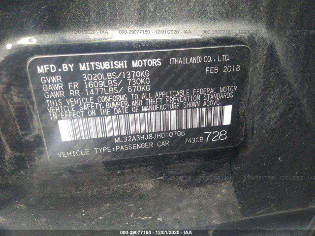 Photo 8 VIN: ML32A3HJ8JH010706 - MITSUBISHI MIRAGE 