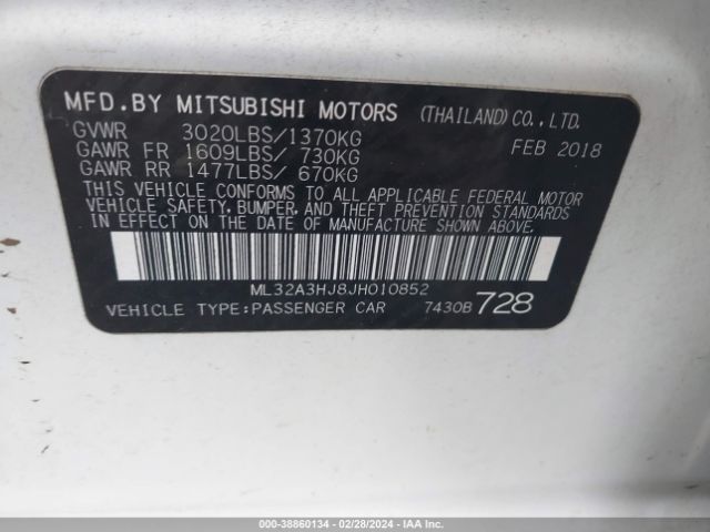 Photo 8 VIN: ML32A3HJ8JH010852 - MITSUBISHI MIRAGE 