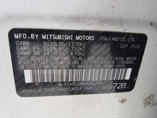 Photo 9 VIN: ML32A3HJ8KH000288 - MITSUBISHI MIRAGE ES 