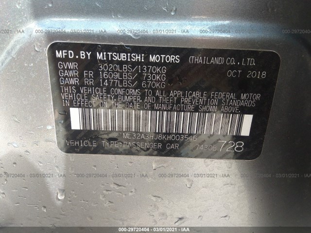 Photo 8 VIN: ML32A3HJ8KH003546 - MITSUBISHI MIRAGE 