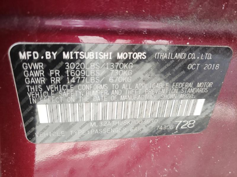 Photo 9 VIN: ML32A3HJ8KH003630 - MITSUBISHI MIRAGE ES 