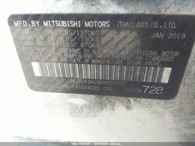 Photo 8 VIN: ML32A3HJ8KH009797 - MITSUBISHI MIRAGE 