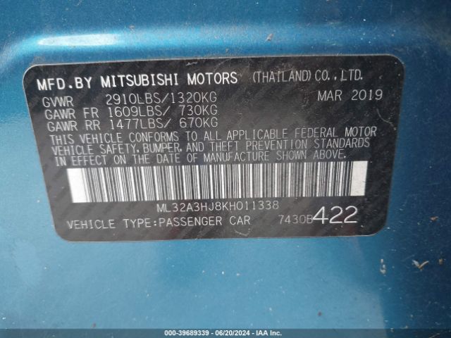 Photo 8 VIN: ML32A3HJ8KH011338 - MITSUBISHI MIRAGE 