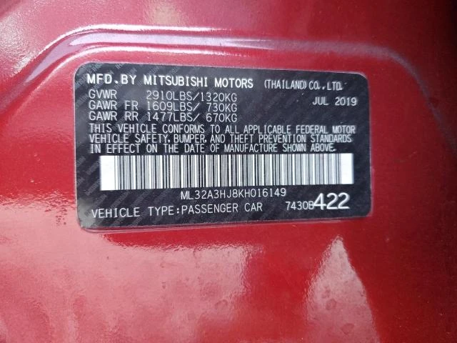 Photo 11 VIN: ML32A3HJ8KH016149 - MITSUBISHI MIRAGE ES 