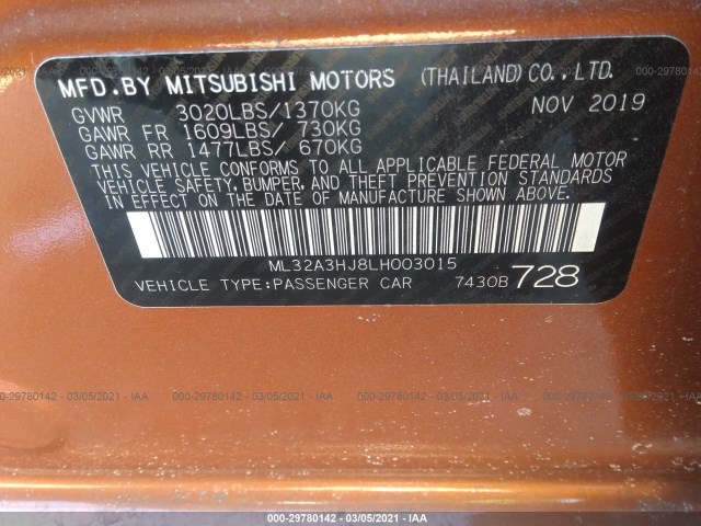 Photo 8 VIN: ML32A3HJ8LH003015 - MITSUBISHI MIRAGE 