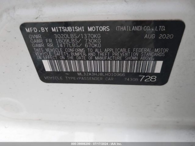 Photo 8 VIN: ML32A3HJ8LH010966 - MITSUBISHI MIRAGE 