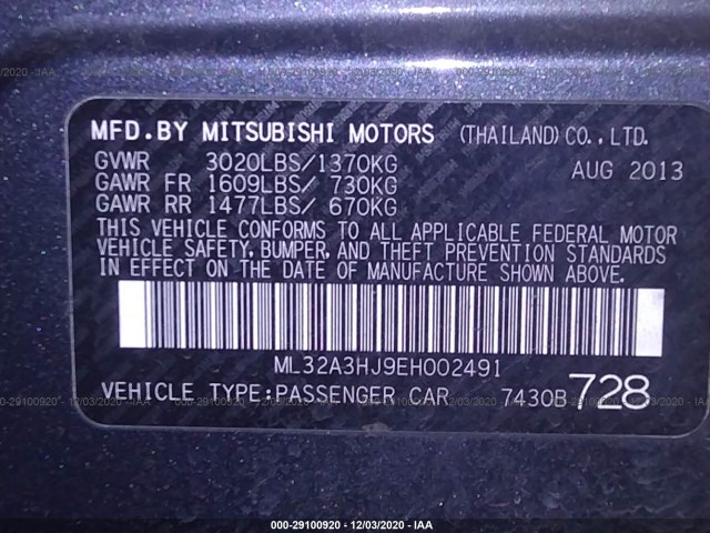 Photo 8 VIN: ML32A3HJ9EH002491 - MITSUBISHI MIRAGE 