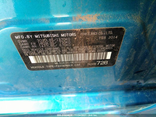 Photo 8 VIN: ML32A3HJ9EH021932 - MITSUBISHI MIRAGE 