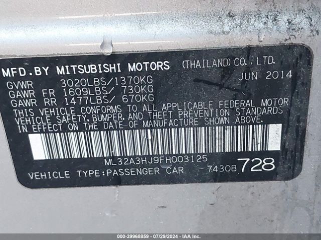 Photo 8 VIN: ML32A3HJ9FH003125 - MITSUBISHI MIRAGE 