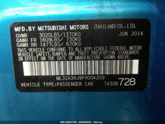 Photo 8 VIN: ML32A3HJ9FH004209 - MITSUBISHI MIRAGE 