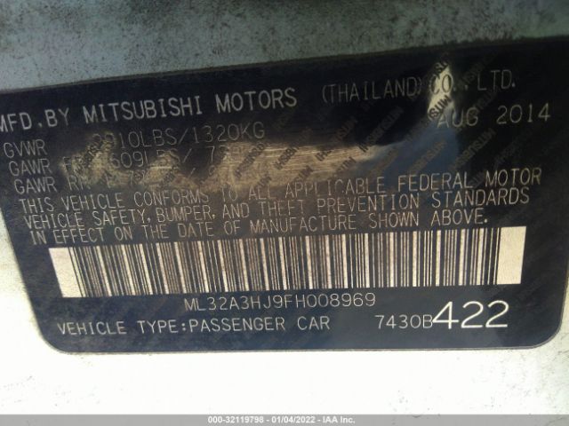 Photo 8 VIN: ML32A3HJ9FH008969 - MITSUBISHI MIRAGE 