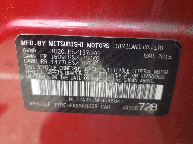 Photo 9 VIN: ML32A3HJ9FH046041 - MITSUBISHI MIRAGE DE 