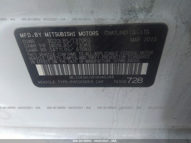 Photo 8 VIN: ML32A3HJ9FH046248 - MITSUBISHI MIRAGE 