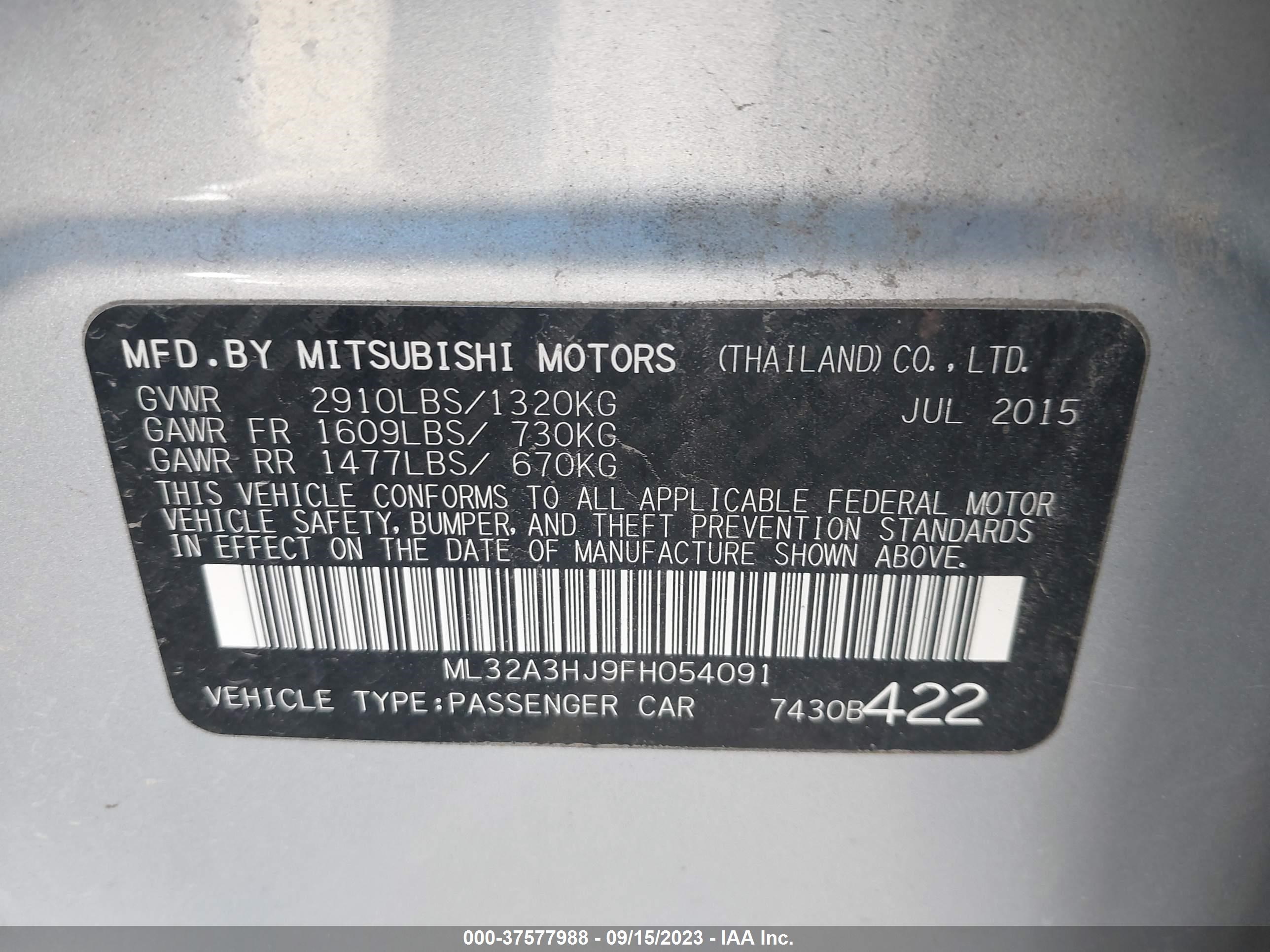 Photo 8 VIN: ML32A3HJ9FH054091 - MITSUBISHI MIRAGE 