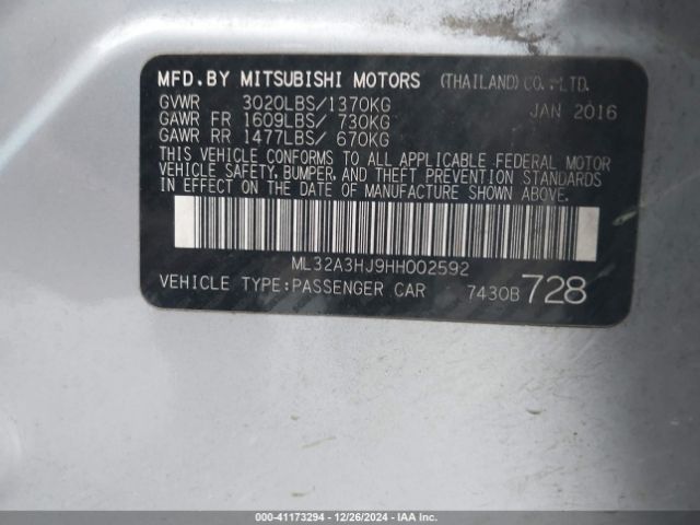 Photo 8 VIN: ML32A3HJ9HH002592 - MITSUBISHI MIRAGE 