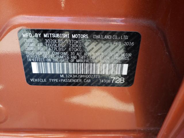 Photo 9 VIN: ML32A3HJ9HH002723 - MITSUBISHI MIRAGE ES 