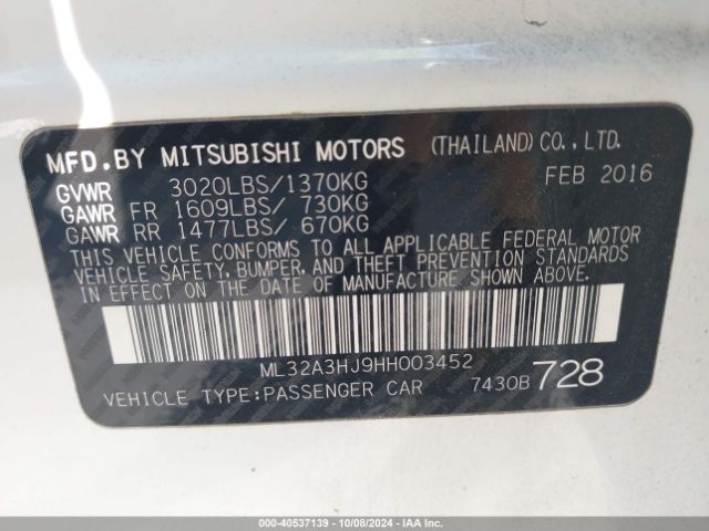 Photo 8 VIN: ML32A3HJ9HH003452 - MITSUBISHI MIRAGE 