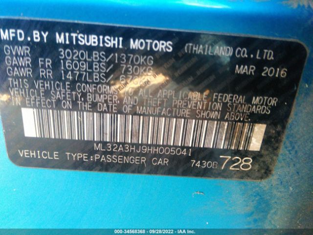 Photo 8 VIN: ML32A3HJ9HH005041 - MITSUBISHI MIRAGE 