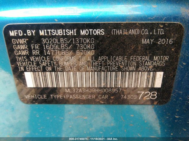 Photo 8 VIN: ML32A3HJ9HH008957 - MITSUBISHI MIRAGE 