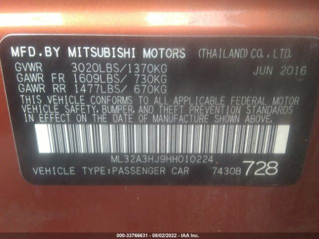 Photo 8 VIN: ML32A3HJ9HH010224 - MITSUBISHI MIRAGE 