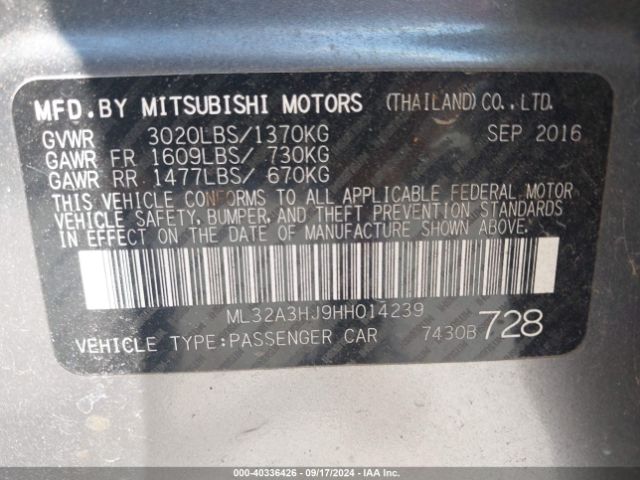 Photo 8 VIN: ML32A3HJ9HH014239 - MITSUBISHI MIRAGE 