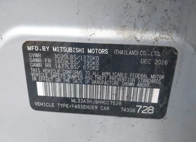 Photo 8 VIN: ML32A3HJ9HH017528 - MITSUBISHI MIRAGE 