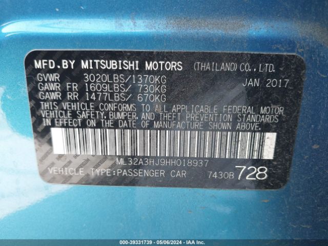 Photo 8 VIN: ML32A3HJ9HH018937 - MITSUBISHI MIRAGE 