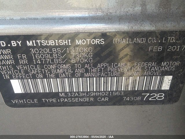 Photo 8 VIN: ML32A3HJ9HH021563 - MITSUBISHI MIRAGE 