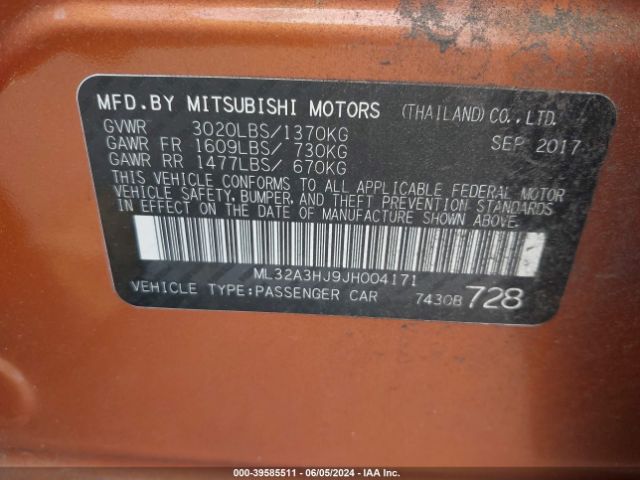 Photo 8 VIN: ML32A3HJ9JH004171 - MITSUBISHI MIRAGE 