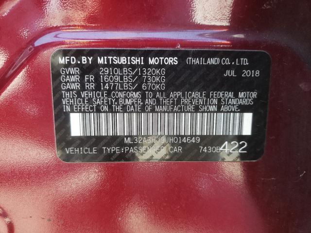 Photo 9 VIN: ML32A3HJ9JH014649 - MITSUBISHI MIRAGE ES 