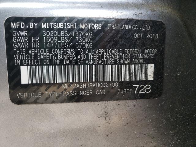 Photo 9 VIN: ML32A3HJ9KH002700 - MITSUBISHI MIRAGE ES 