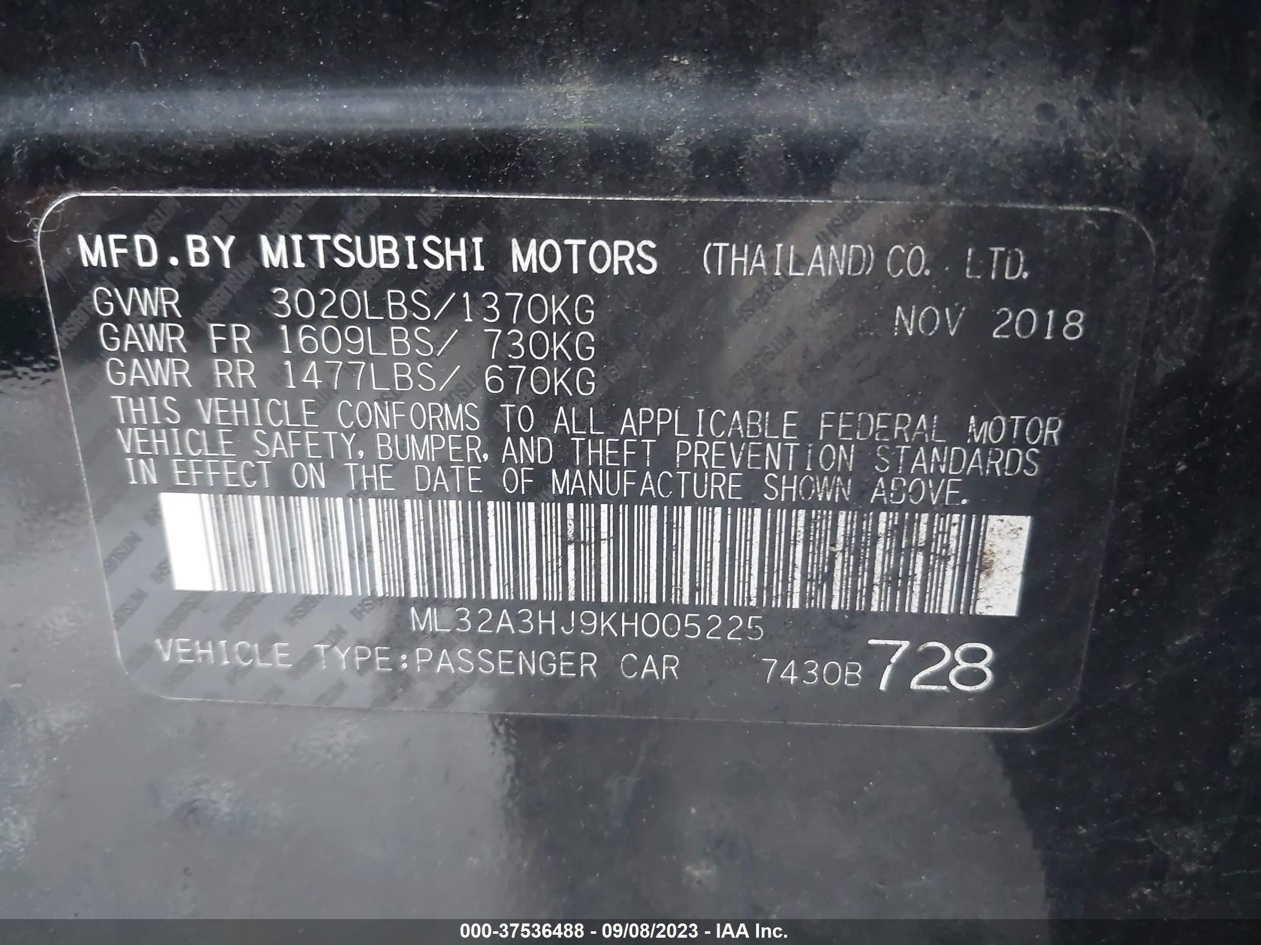 Photo 8 VIN: ML32A3HJ9KH005225 - MITSUBISHI MIRAGE 