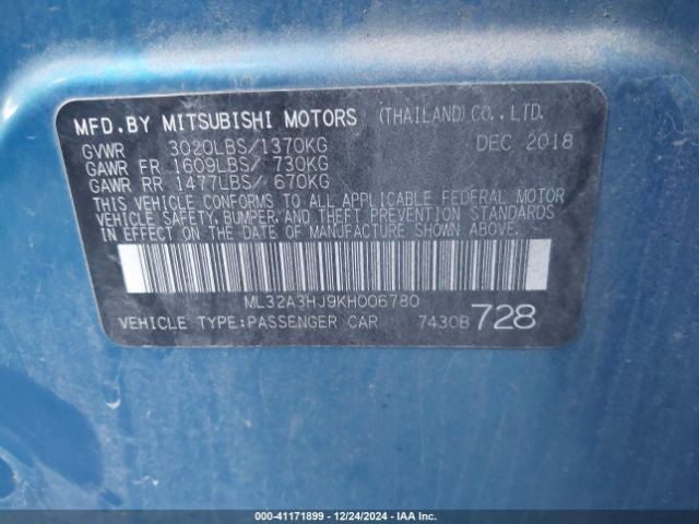 Photo 8 VIN: ML32A3HJ9KH006780 - MITSUBISHI MIRAGE 