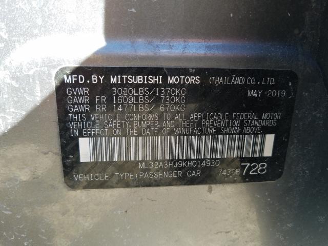 Photo 9 VIN: ML32A3HJ9KH014930 - MITSUBISHI MIRAGE ES 