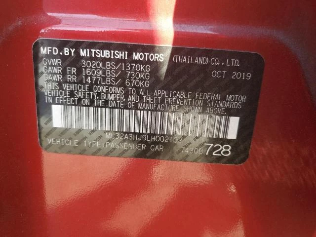 Photo 12 VIN: ML32A3HJ9LH002102 - MITSUBISHI MIRAGE ES 