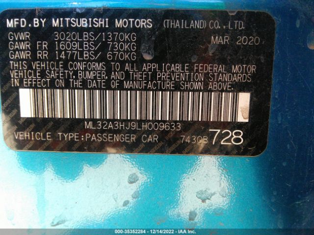 Photo 8 VIN: ML32A3HJ9LH009633 - MITSUBISHI MIRAGE 