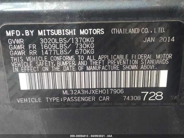 Photo 8 VIN: ML32A3HJXEH017906 - MITSUBISHI MIRAGE 