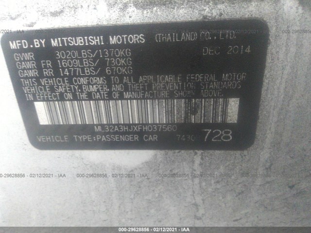 Photo 8 VIN: ML32A3HJXFH037560 - MITSUBISHI MIRAGE 