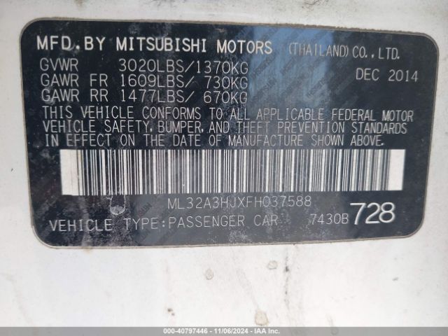 Photo 8 VIN: ML32A3HJXFH037588 - MITSUBISHI MIRAGE 