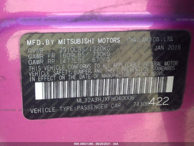 Photo 8 VIN: ML32A3HJXFH040006 - MITSUBISHI MIRAGE 