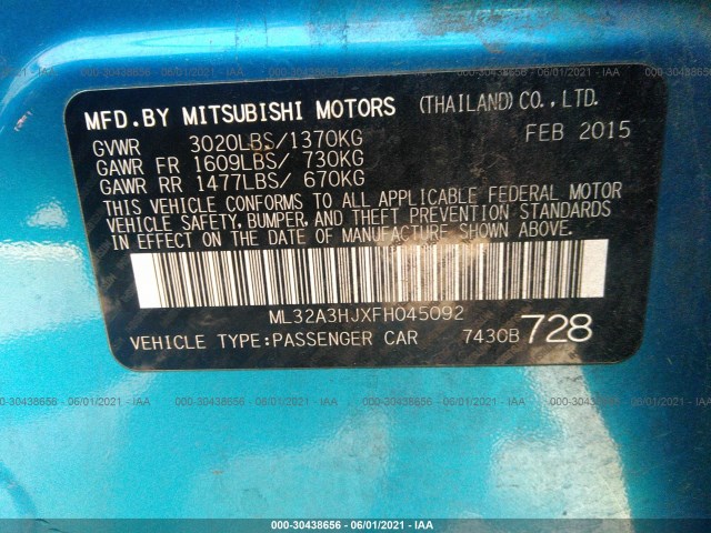 Photo 8 VIN: ML32A3HJXFH045092 - MITSUBISHI MIRAGE 