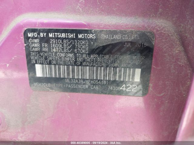 Photo 8 VIN: ML32A3HJXFH054181 - MITSUBISHI MIRAGE 