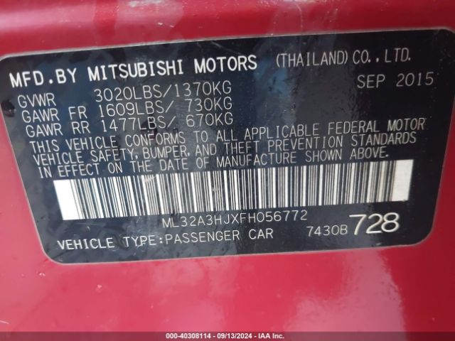 Photo 8 VIN: ML32A3HJXFH056772 - MITSUBISHI MIRAGE 