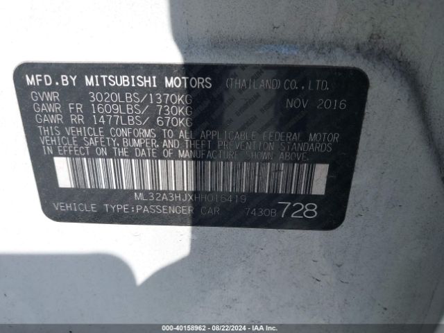 Photo 8 VIN: ML32A3HJXHH016419 - MITSUBISHI MIRAGE 