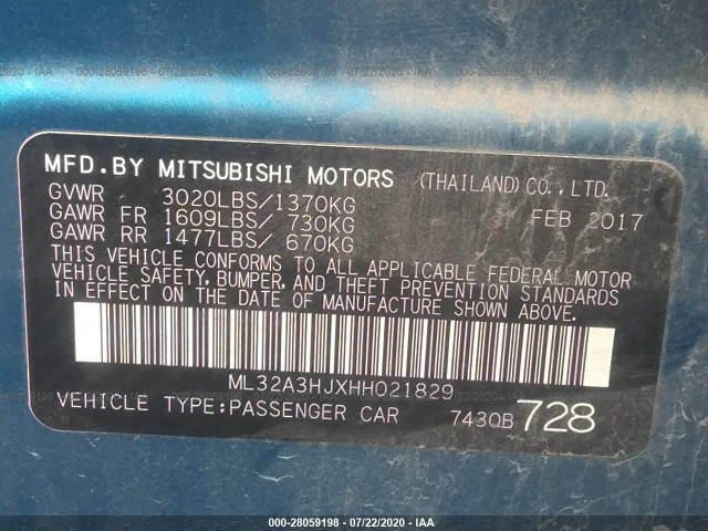 Photo 8 VIN: ML32A3HJXHH021829 - MITSUBISHI MIRAGE 