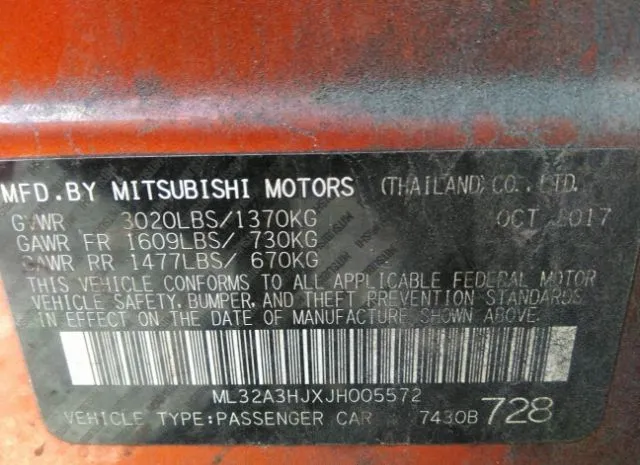 Photo 8 VIN: ML32A3HJXJH005572 - MITSUBISHI MIRAGE 