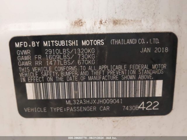 Photo 8 VIN: ML32A3HJXJH009041 - MITSUBISHI MIRAGE 