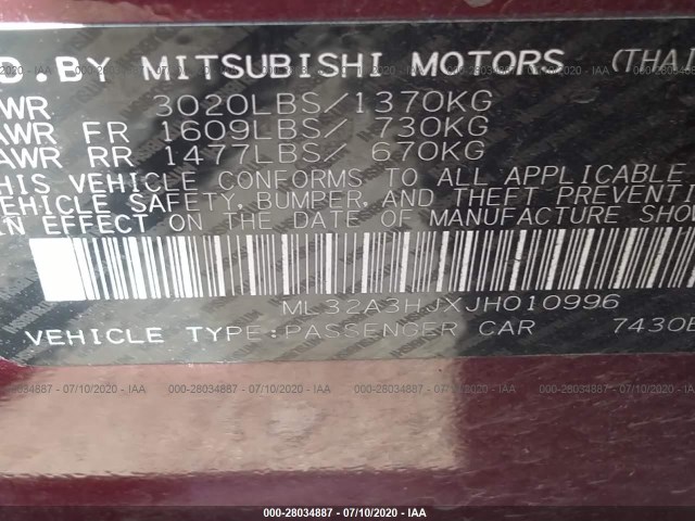 Photo 8 VIN: ML32A3HJXJH010996 - MITSUBISHI MIRAGE 